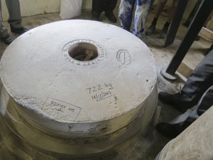 The actual pair of mill stones are visible when all the associated equipment has been removed.